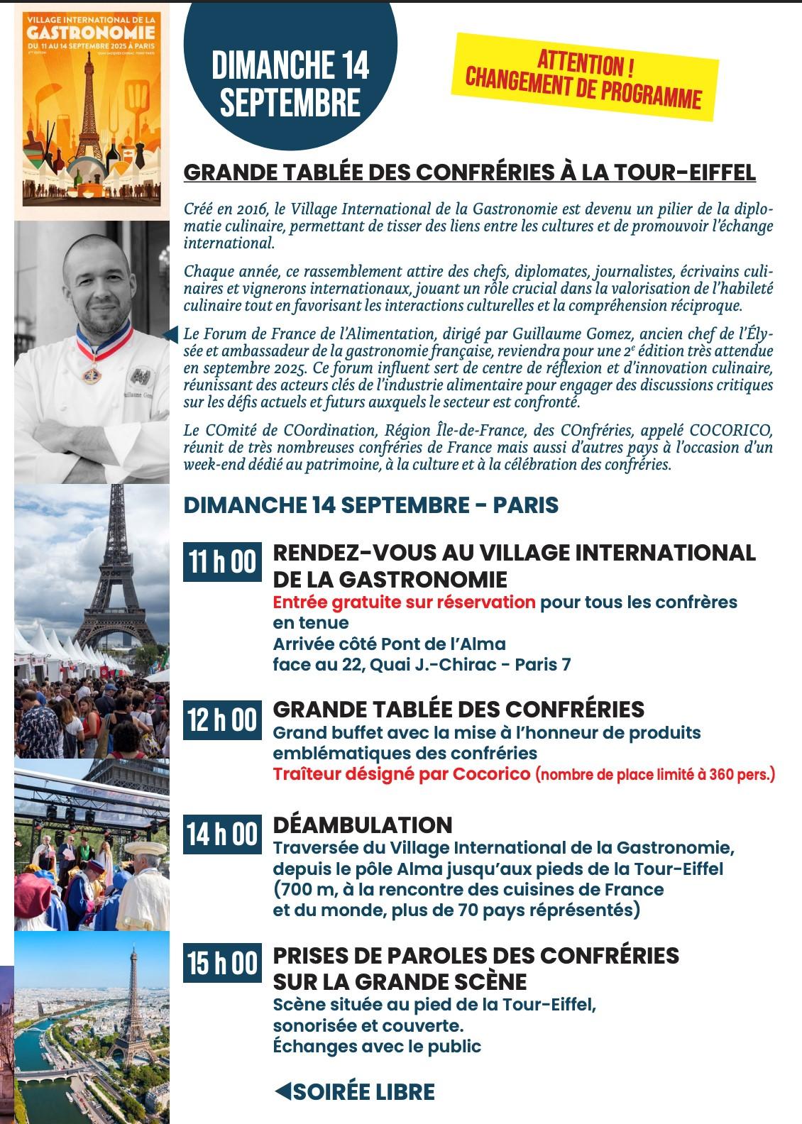 Programme gastronomique du 14 09 2025